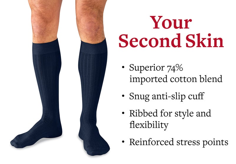 BoardroomSocks Cotton Knee High Dress Socks for Men - Classic Over the Calf Dark Navy - Image 5